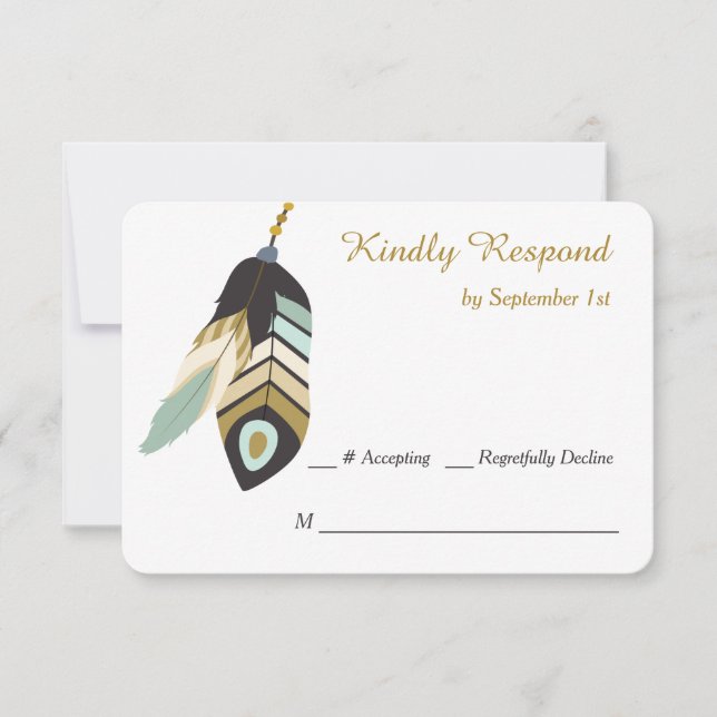 Aquamarine Feather Dreamcatcher Wedding RSVP Karte (Vorderseite)