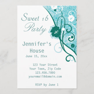 Aquamarine Flora - Sweet 16 Party Einladungen