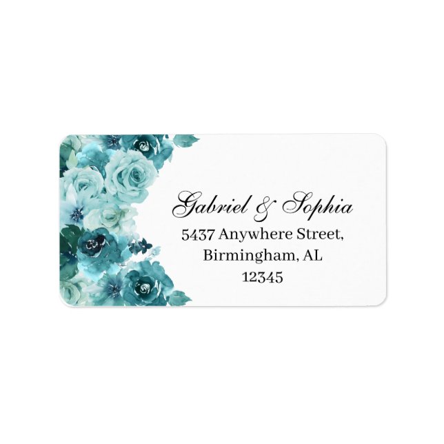 Aquamarine Floral-Adresse Adressaufkleber (Vorne)