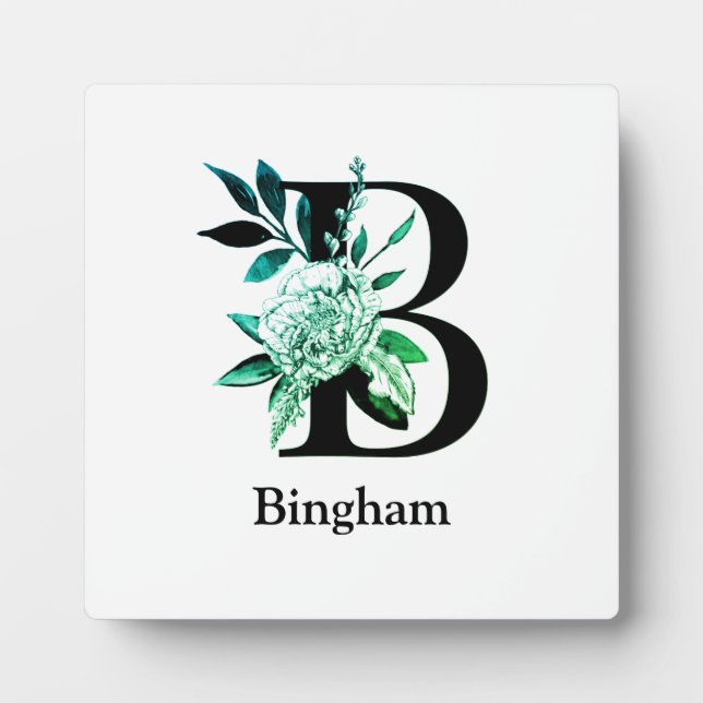 Aquamarine floral monogramm Letter B Fotoplatte (Vorderseite)