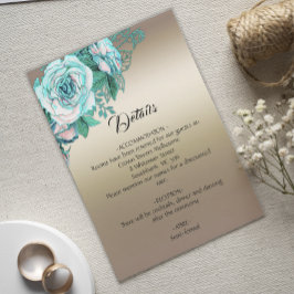 Aquamarine florale Romance Gold Wedding Details Begleitkarte