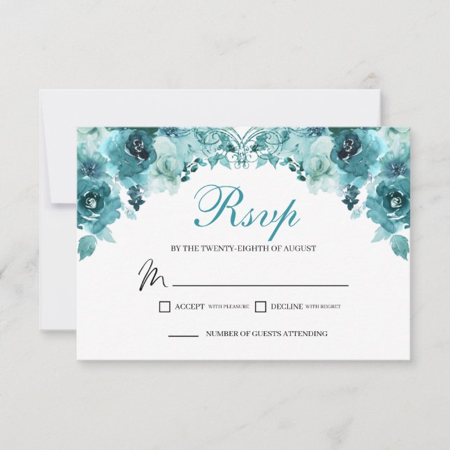 Aquamarine florale UAWG RSVP Karte (Vorderseite)