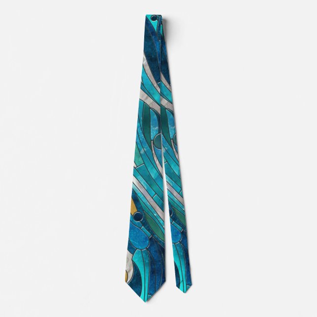 Aquamarine Fluss Abstrakt Mosaik Kunst, Dichtung u Krawatte (Vorderseite)