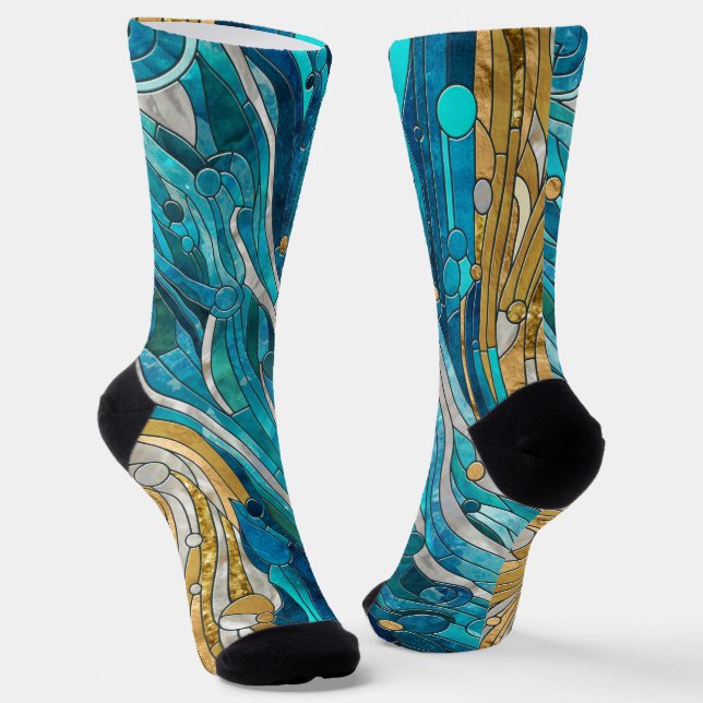 Aquamarine Fluss Abstrakt Mosaik Kunst, Dichtung u Socken (Gewinkelt)