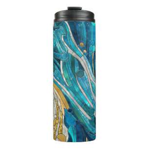 Aquamarine Fluss Abstrakt Mosaik Kunst, Dichtung u Thermosbecher