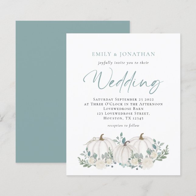 Aquamarine Foliage-Hochzeitseinladung von Haushalt (Vorne/Hinten)