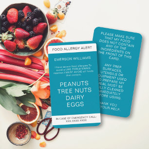 Aquamarine Food Allergy Alert Personalisiert Koch  Visitenkarte