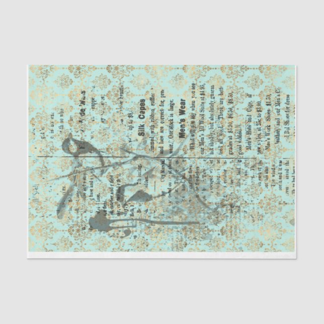 Aquamarine französische Vögel 18lb-Decoupage Seidenpapier (Vorderseite)