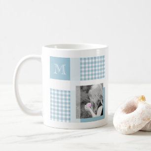 Aquamarine Fügen Sie Ihr Foto Gingham Moderne Mono Kaffeetasse