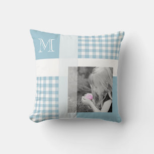 Aquamarine Fügen Sie Ihr Foto Gingham Moderne Mono Kissen