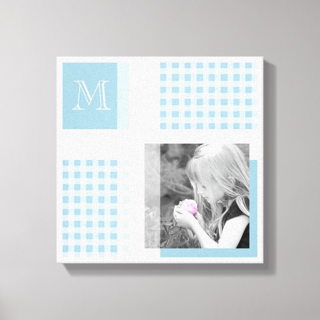 Aquamarine Fügen Sie Ihr Foto Gingham Moderne Mono Leinwanddruck (Vorderseite)