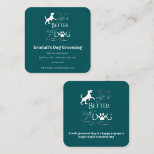 Aquamarine Funny Zitat Dog Grooming Square Busines Quadratische Visitenkarte
