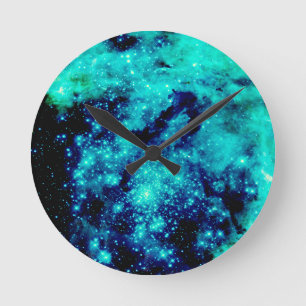 Aquamarine Galaxie Runde Wanduhr