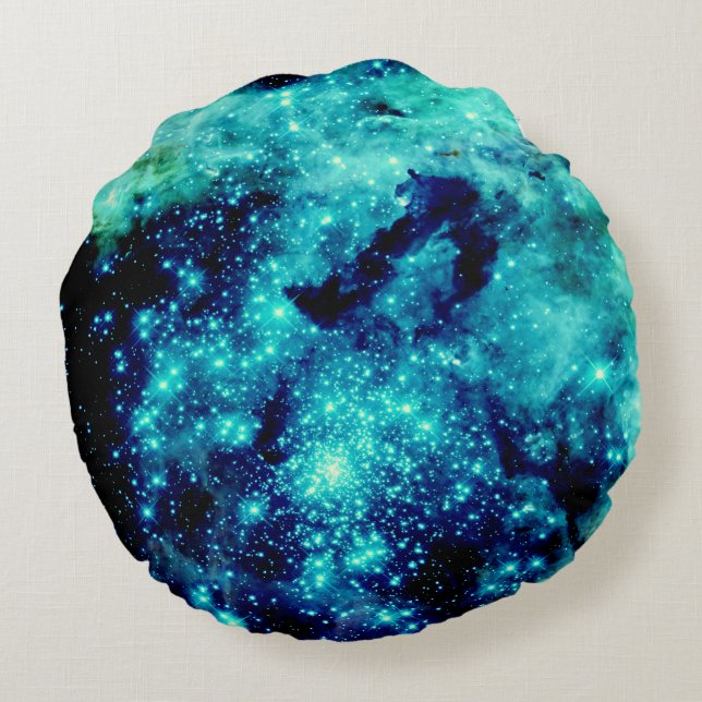 Aquamarine Galaxie Rundes Kissen (Rückseite)