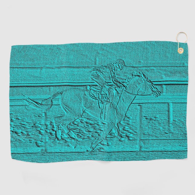 Aquamarine geätzte Blick-PferdelaufenSilhouette Golfhandtuch (Horizontal)