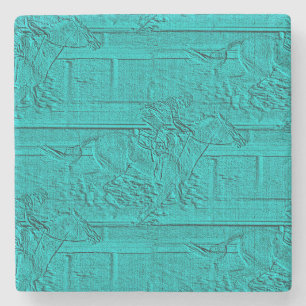 Aquamarine geätzte Blick-PferdelaufenSilhouette Steinuntersetzer