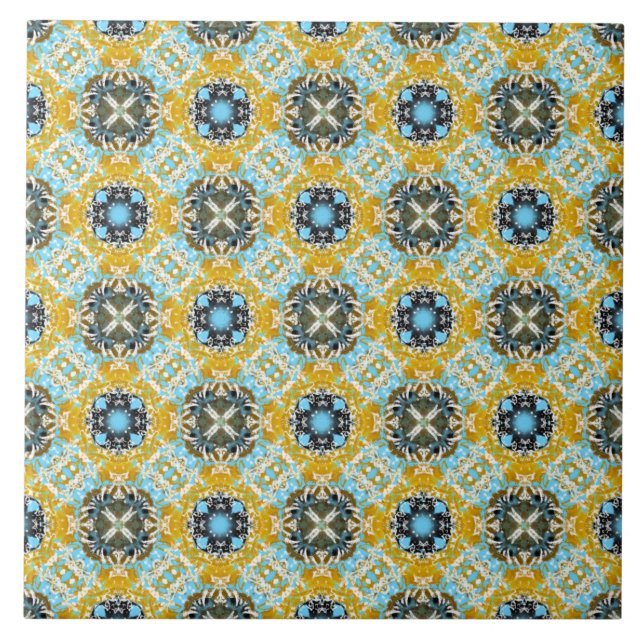Aquamarine, gelbe und graue Diamanten und Quadrate Fliese (Vorderseite)