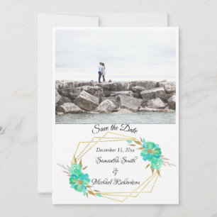 Aquamarine geometrische Punkte für die Aquarellfar Save The Date
