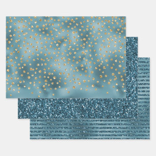 Aquamarine Glam Glitzer Sparkle Dots Geschenkpapier Set