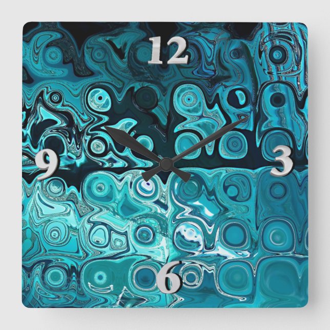 Aquamarine Glasblöcke Quadratische Wanduhr (Vorderseite)