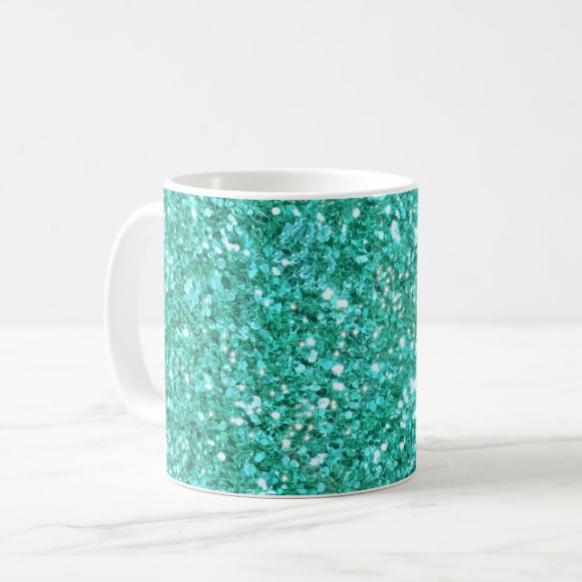 Aquamarine Glitzer-Muster Kaffee-Tasse Kaffeetasse (Vorderseite Links)