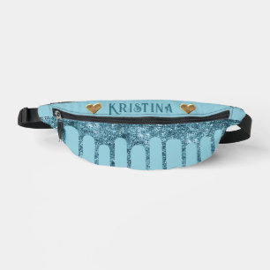 Aquamarine Glitzer Tropfen auf Sky Blue mit Golden Bauchtasche
