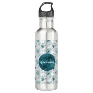 Aquamarine Glitzy Glam Peacock Federn Edelstahlflasche