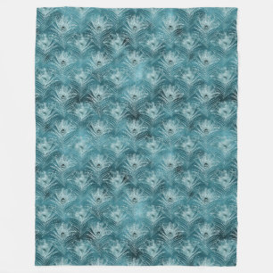 Aquamarine Glitzy Glam Peacock Federn Fleecedecke