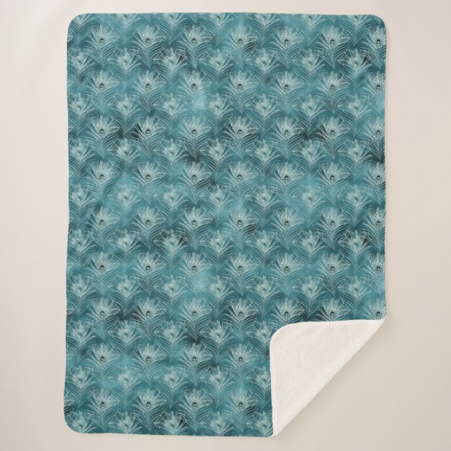 Aquamarine Glitzy Glam Peacock Federn Sherpadecke (Vorderseite)
