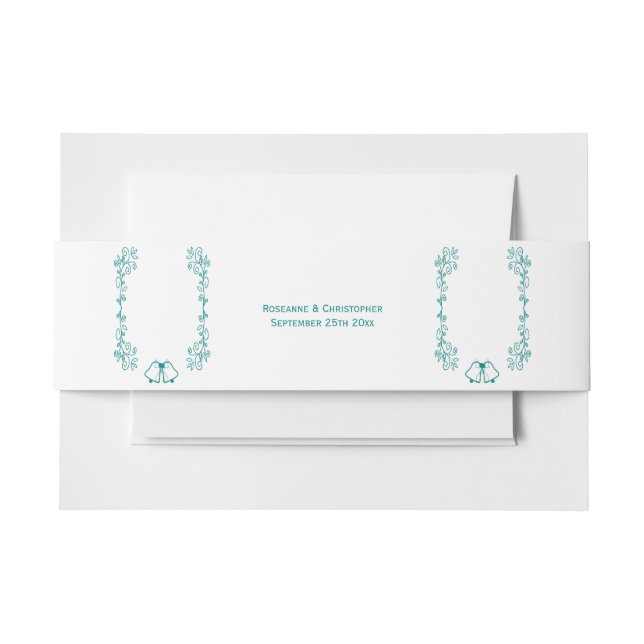 Aquamarine Glocken-Scrollwork-Hochzeit Einladungsbanderole (Vorderseite Beispiel)