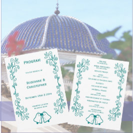 Aquamarine Glocken-Scrollwork-Hochzeit Programm