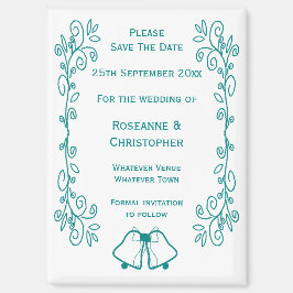 Aquamarine Glocken-Scrollwork-Hochzeit speichern d Magnet