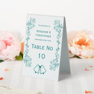 Aquamarine Glocken-Scrollwork-Hochzeit Tischaufsteller