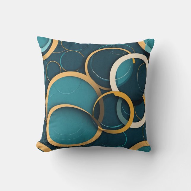 Aquamarine Gold-Circles Kissen (Vorderseite)