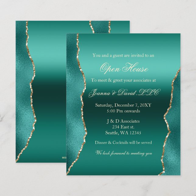 Aquamarine Gold Corporate Party Einladung (Vorne/Hinten)