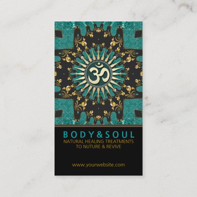 Aquamarine Gold Eastern Sparkle OM Yoga Business C Visitenkarte (Rückseite)