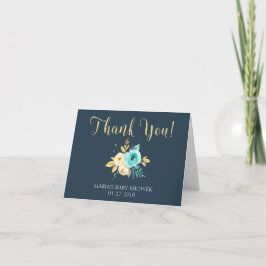 Aquamarine Gold Floral Baby Dusche Danke Karte