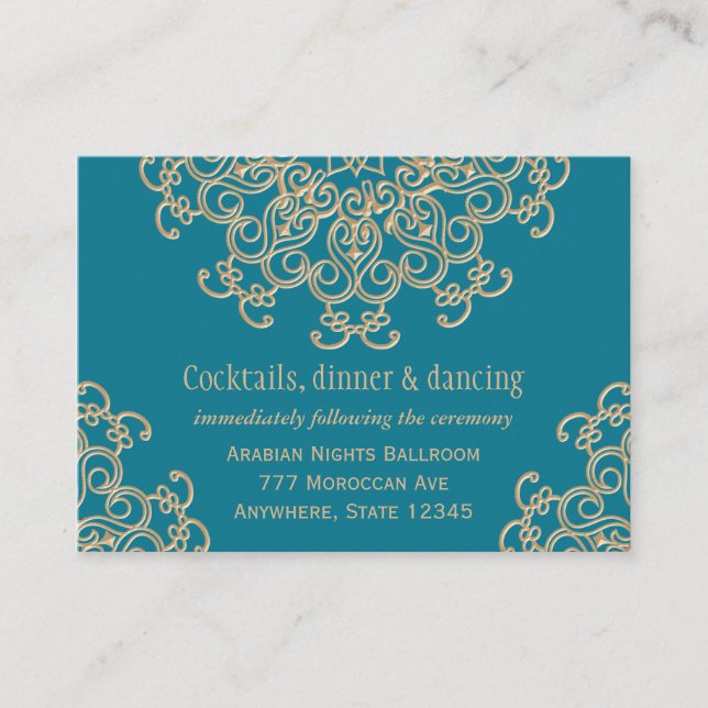 Aquamarine Gold Indian Empfang Enclosure Card Begleitkarte (Vorderseite)