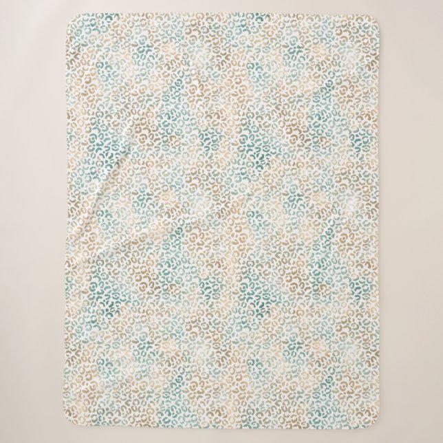 Aquamarine Gold Leopard Print Sherpadecke (Vorderseite)