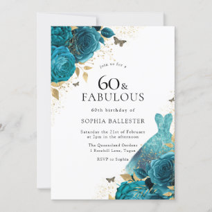 Aquamarine Gold Sparkle Dress Rose 60. Geburtstags Einladung