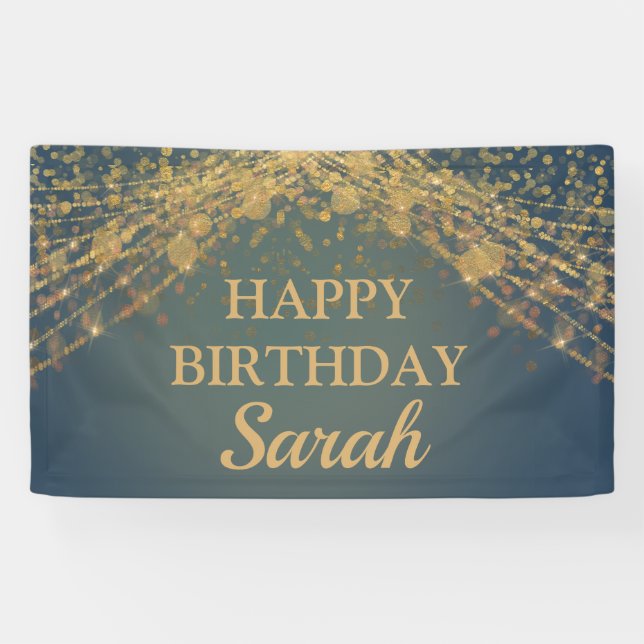 Aquamarine Gold String Lights Bokeh Happy Geburtsn Banner (Horizontal)