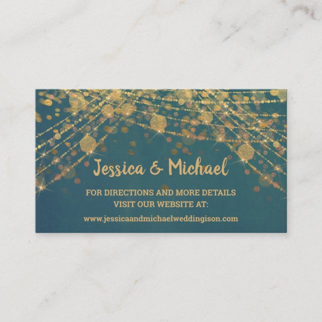 Aquamarine Gold String Lights Bokeh Wedding Websit Visitenkarte (Vorderseite)