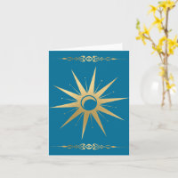 Aquamarine Gold Sun Moon Wicca Card - Mystische Hi