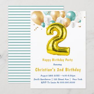 Aquamarine Goldballons 2. Einladung zum Geburtstag