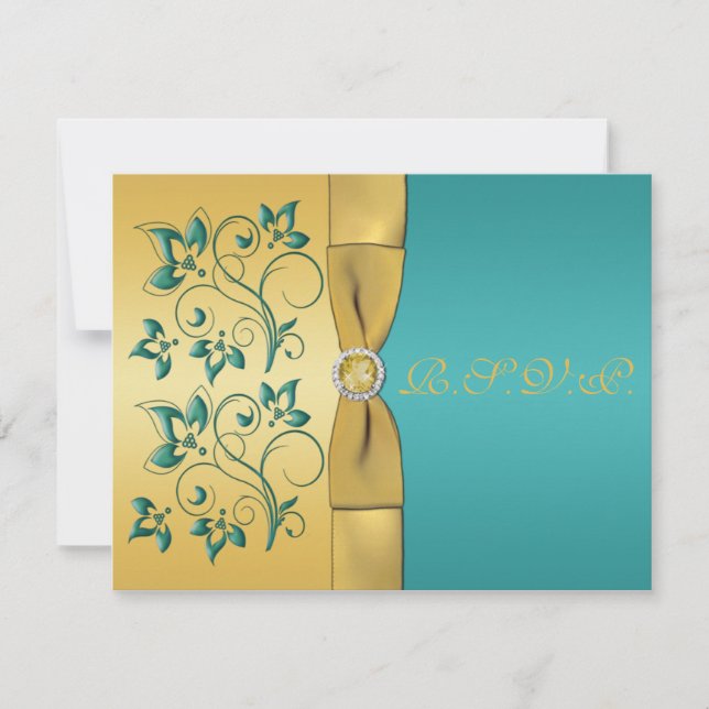 AQUAMARINE, goldblütige Antwortkarte mit DRUCKRIBO RSVP Karte (Vorderseite)