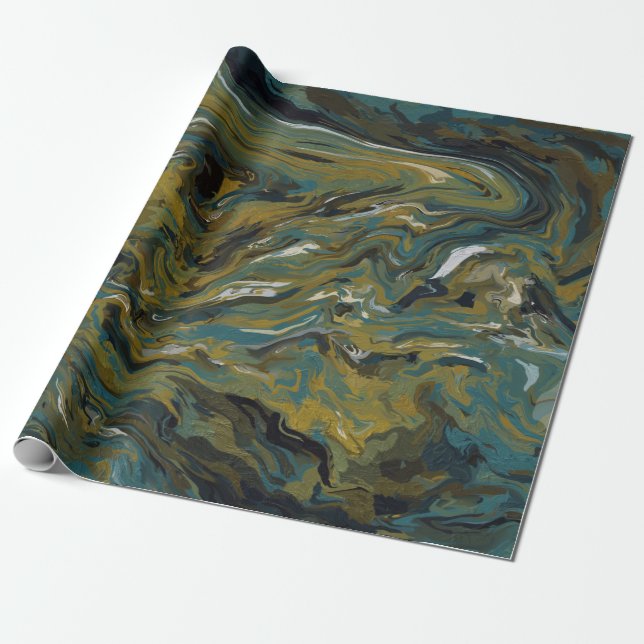Aquamarine, goldene, weiße und schwarze Öle Geschenkpapier (Ungerollt)