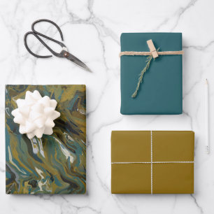 Aquamarine, goldene, weiße und schwarze Öle Geschenkpapier Set