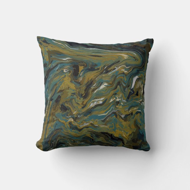 Aquamarine, goldene, weiße und schwarze Öle Kissen (Vorderseite)