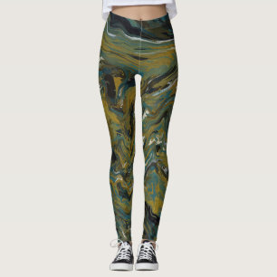Aquamarine, goldene, weiße und schwarze Öle Leggings