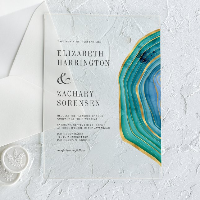 Aquamarine Goldhochzeit von Watercolor Agate Acryleinladungen (Von Creator hochgeladen)